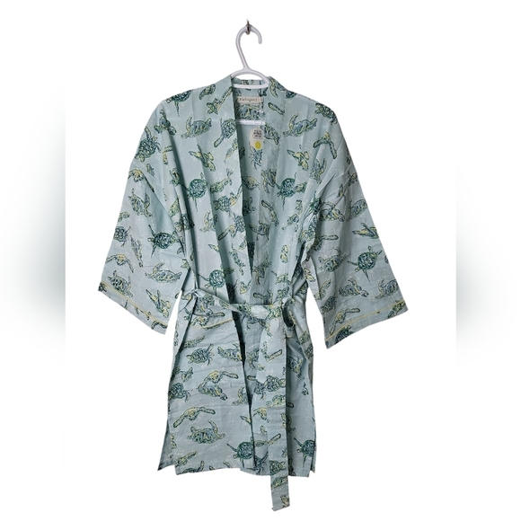 Mahogany Other - Mahogany Turtle Print Cotton Robe Size S Light Green Kimono Dressing Gown